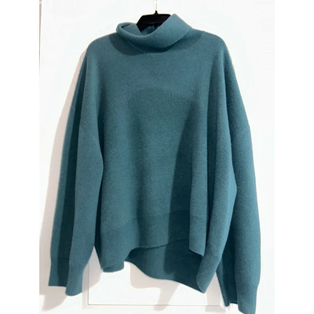 Free People Women’s Sigma Lambswool Turtleneck Sweater size XL NWT Teal